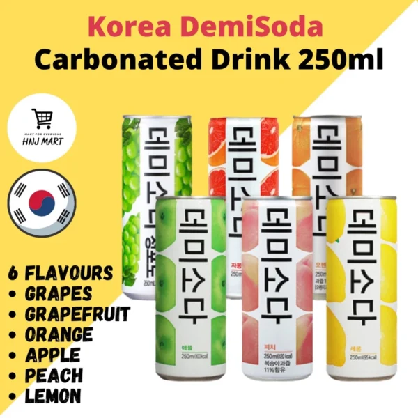 Korea DemiSoda Carbonated Drink 250ml Demi Soda Drink Lemon Peach Apple Grape Orange Grapefruit