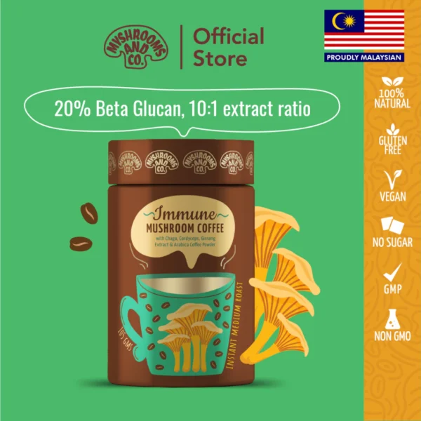 Myshrooms Co Immune Arabica Mushroom Coffee Immunity Endurance Energy Medium Roast 30 Servings