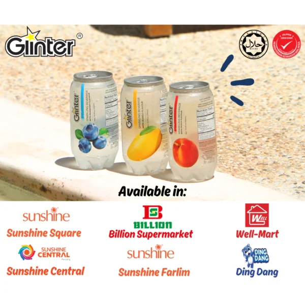 Glinter Mild Sparkling Water Carbonated Soft Drinks Random Flavour 350ml x 12 cans