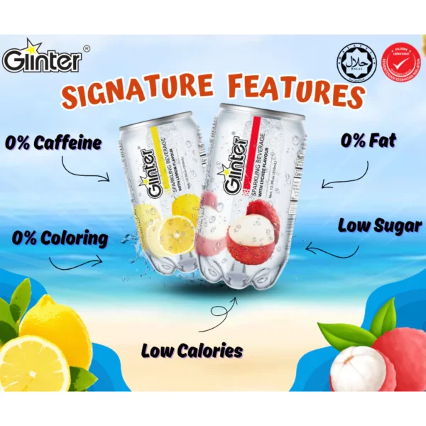 Glinter Mild Sparkling Water Carbonated Soft Drinks Random Flavour 350ml x 12 cans