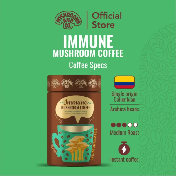 Myshrooms Co Immune Arabica Mushroom Coffee Immunity Endurance Energy Medium Roast 30 Servings