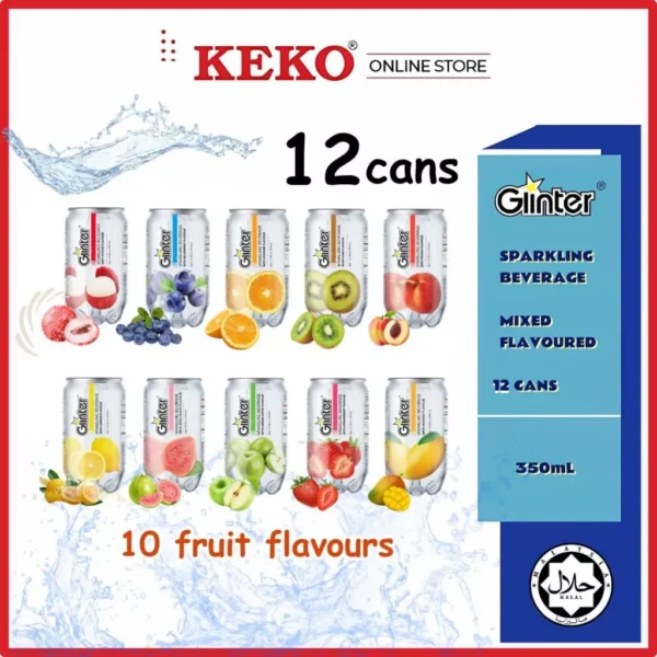 Glinter Mild Sparkling Water Carbonated Soft Drinks Random Flavour 350ml x 12 cans