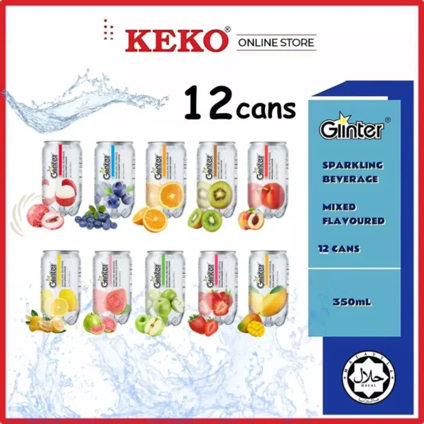 Glinter Mild Sparkling Water Carbonated Soft Drinks Random Flavour 350ml x 12 cans