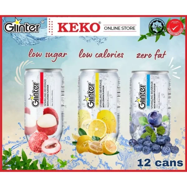 Glinter Mild Sparkling Water Carbonated Soft Drinks Random Flavour 350ml x 12 cans