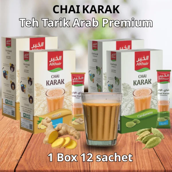 Chai Karak 12 sachet Tea Karak Ginger Cardamom Cardamom Sugar Free Ginger Sugar Free Adeni Tea Alkhair Teh Tarik Arab Premium
