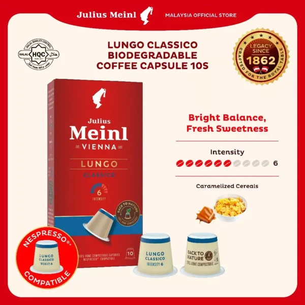Julius Meinl Lungo Classico Biodegradable Coffee Capsule 10s Nespresso Machine Compatible